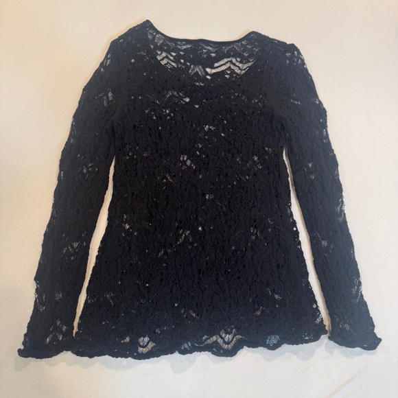 Eileen Fisher Elegant Black Open Knit Lace Women's Top, Fairy Grunge Goth, Wool - Picture 4 of 9
